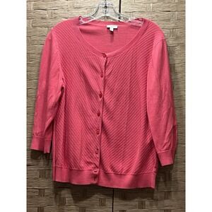 Talbots Vintage Button Front Pink Cardigan Lightweight Sweater 3/4 Sleeves Sz L